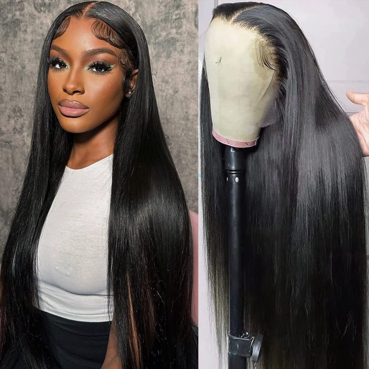 Nawpum Straight Human Hair Wigs for Black Women Lace Front Wigs Pre Plucked Glueless 13x6 HD Lace Front Wigs Human Hair 180% Density Straight Frontal Wigs Human Hair 32 Inch