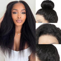 Hogu~360 Lace Front Wigs Human Hair Kinky Straight Human Hair Wig 200 Density HD Lace Front Wigs Human Hair 360 Wig Human Hair Full Lace Kinky Straight Wig (natural 16 inch)