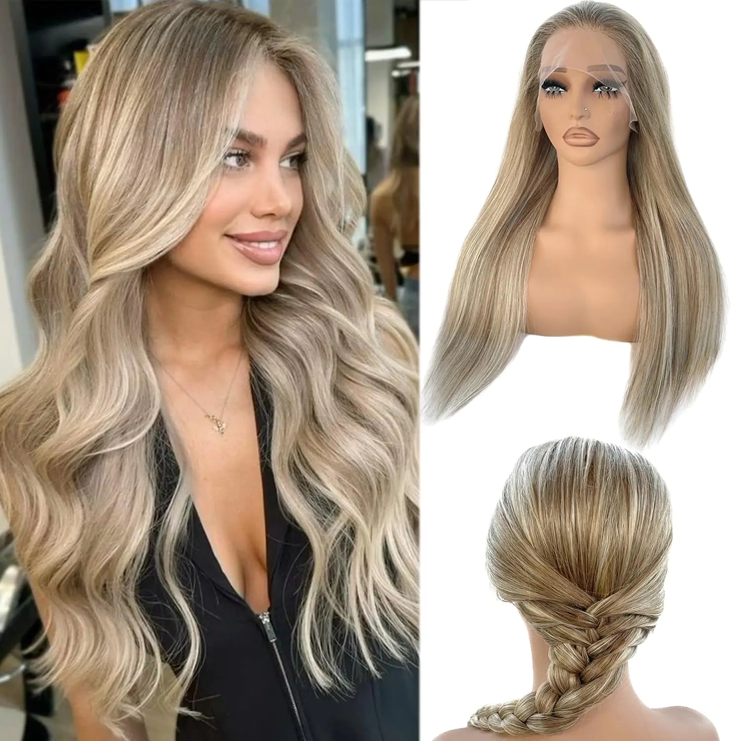 Blonde Highlights Lace Front Wig Human Hair Wig  13x4 HD  Pre Plucked with Baby Hair Straight 18 Inch 180% Density