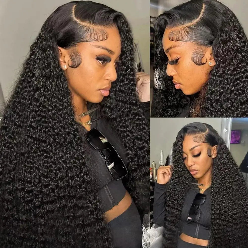 ILHILH Deep Wave Lace Front Wigs Human Hair 200 Density 13x6 HD Lace Front Wigs Human Hair Pre Plucked Deep Curly Human Hair Glueless Wig Wet and Wavy Human Hair Lace Front Wigs for Women