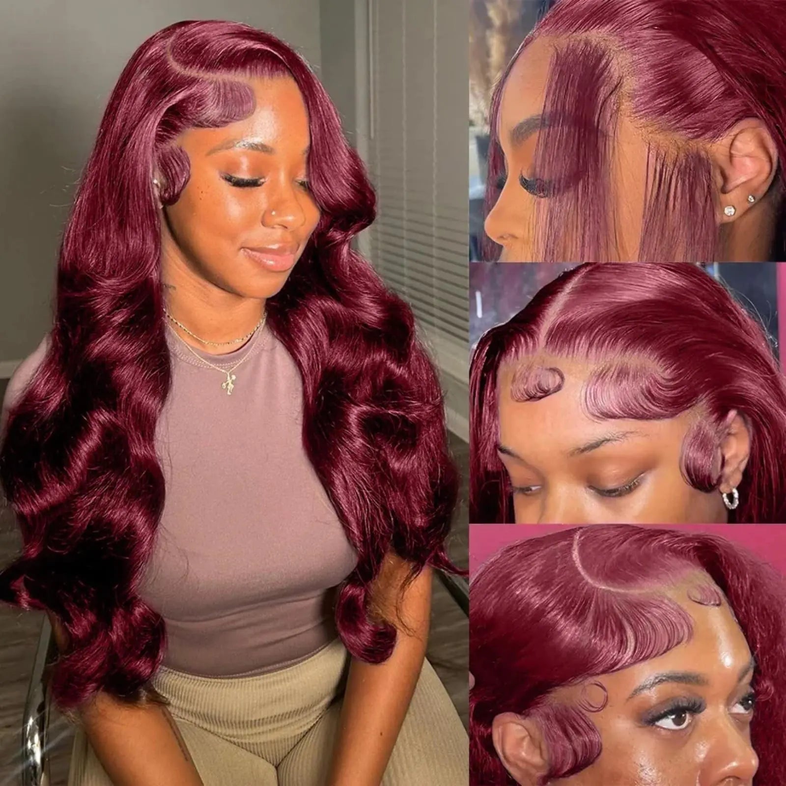 ABBETEY 26~~inch Burgundy Lace Front Wigs Human Hair 13x6 HD Lace Front Wigs Human Hair Pre Plucked with Baby Hair 180% Density Body Wave 99j Colored Frontal Wigs