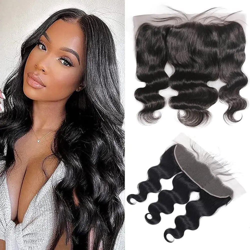 UDesire 13x4 Ear to Ear Transparent HD Lace Frontal Closure 12A Unprocessed Brazilian Virgin Body Wave Human Hair Frontal 150% Density 20Inch Full Lace Frontal Closures Pre-Plucked Natural Black